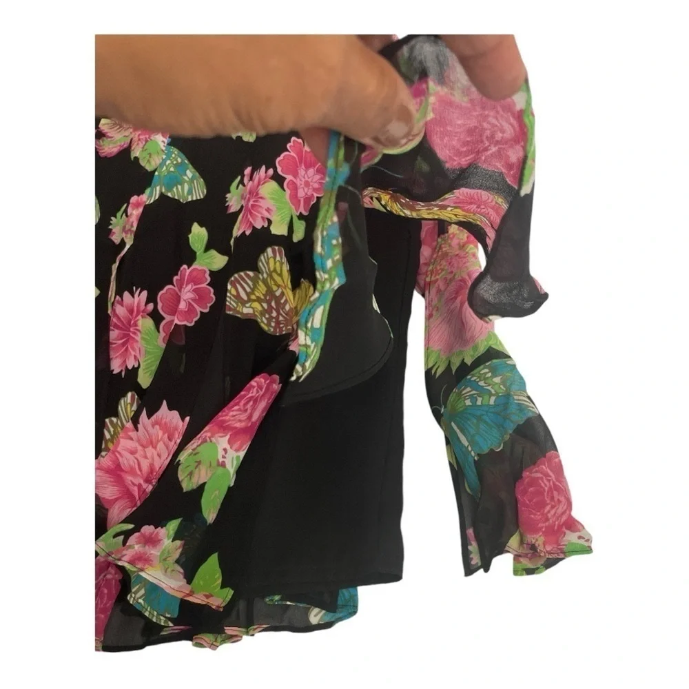 Karen Kane Lifestyle 100% Silk Floral Butterfly Car Wash Skirt Multicolored Sz 6